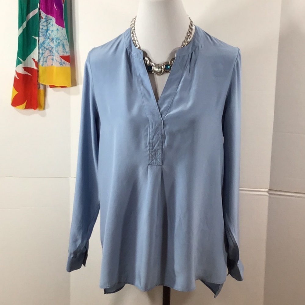 W by Worth blue silk popover hi/low tunic S